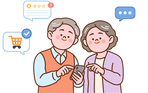 장보기 앱 화면을 보는 모습